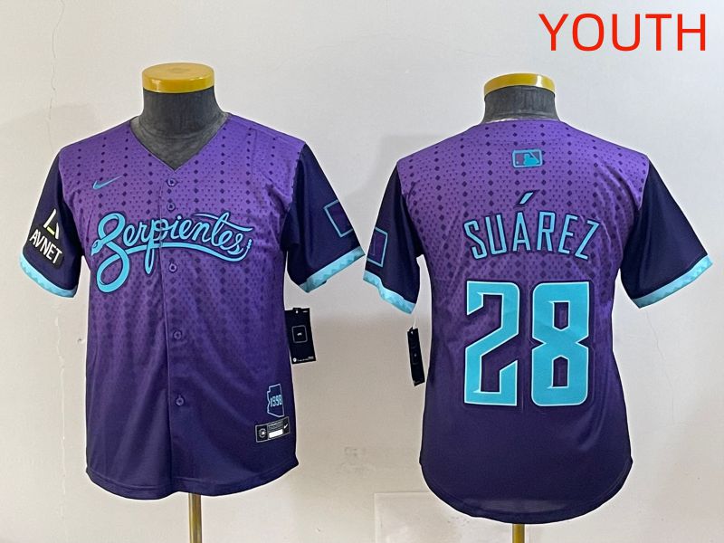 Youth 2025 Arizona Diamondback #28 Suarez Purple Joint Name Nike MLB Jersey style 5->youth mlb jersey->Youth Jersey